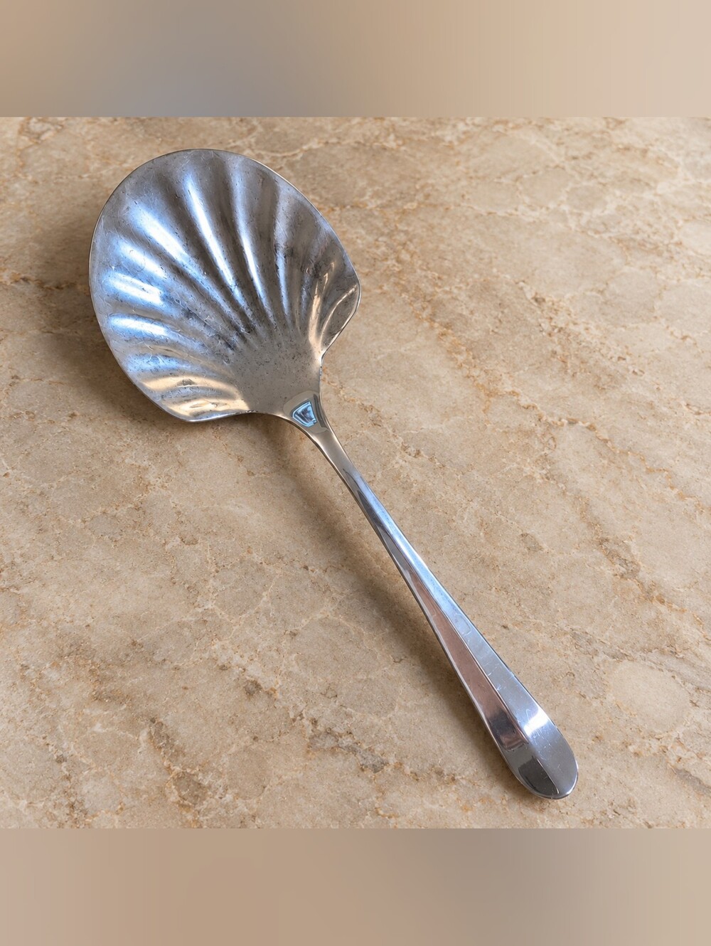 Vintage Silverplate Scallop Shell Serving Spoon Coastal Holiday Tableware